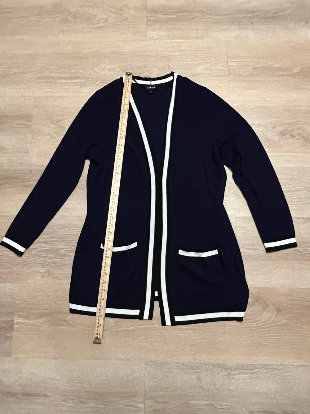 Torrid Navy Ribbed Varsity Open Front Duster Cardigan Plus Size 2X Cozy Classic - Picture 4 of 8